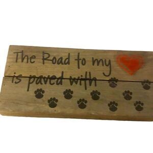 Wood Art-Paved With Paw prints Planked Wood Wall Decor 11”x5”‎
